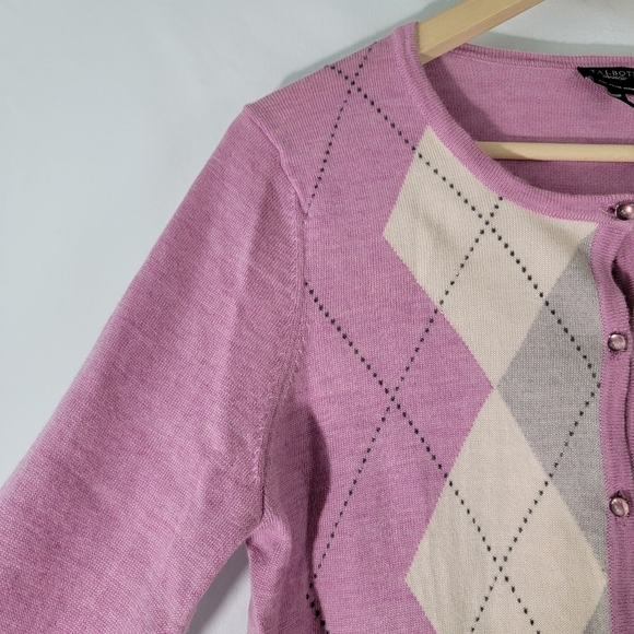 Talbot's Women's Pink/Gray/White Argile Button-Front Sweater Sz M Merino Wool - Picture 4 of 12